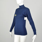 XS 1960s Deadstock Navy Blue Lightweight Long Sleeve Turtleneck Shirt