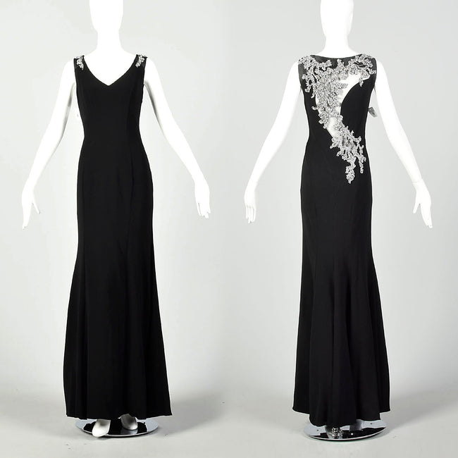 Small Theia Black Beaded Evening Gown Sexy Formal Sleeveless Dress