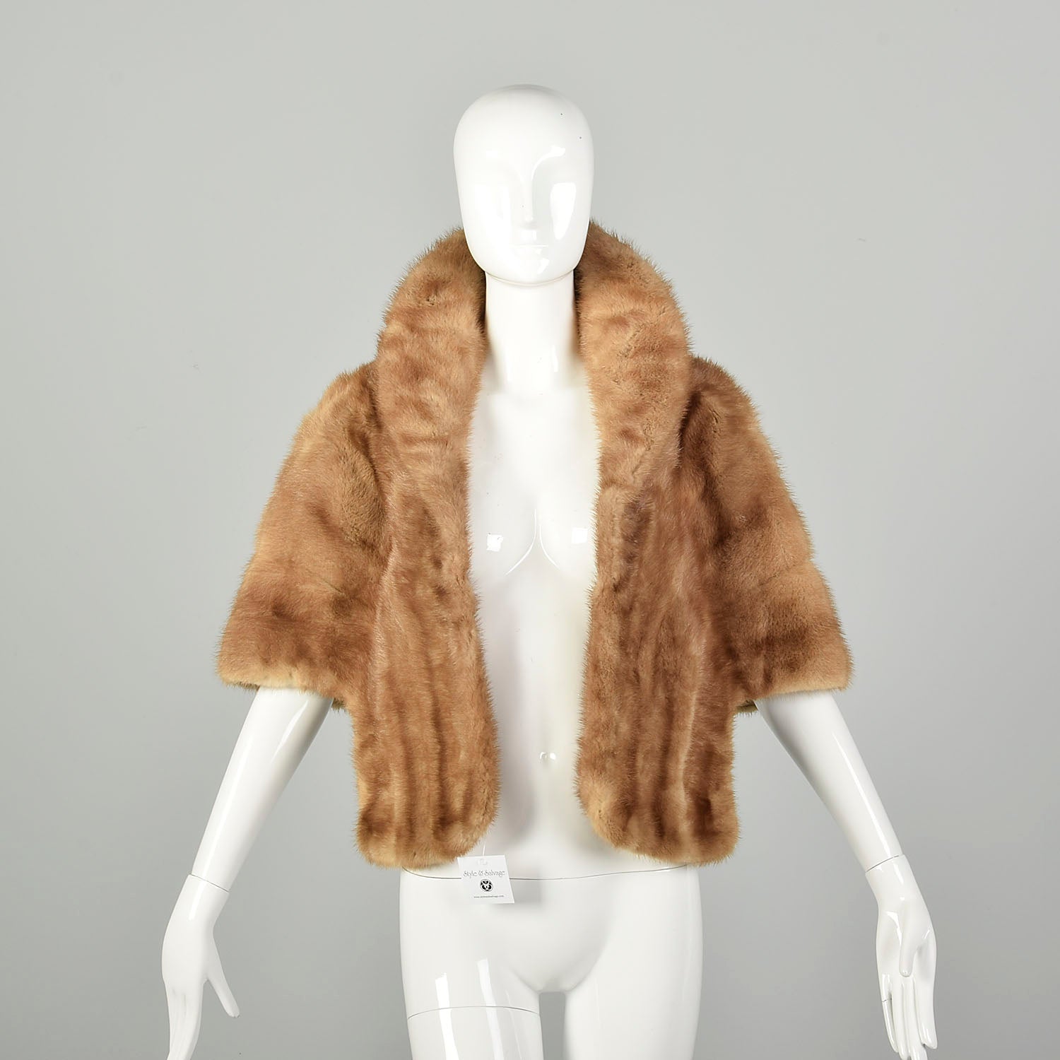 OSFM 1950s Caramel Mink Wrap Winter Stole Shawl Collar Cape Real Fur