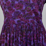 1960s Purple Floral Print Dress