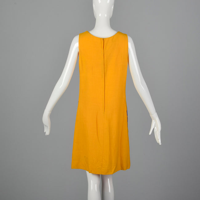 1960s Yellow Dress with Purple Floral Appliques