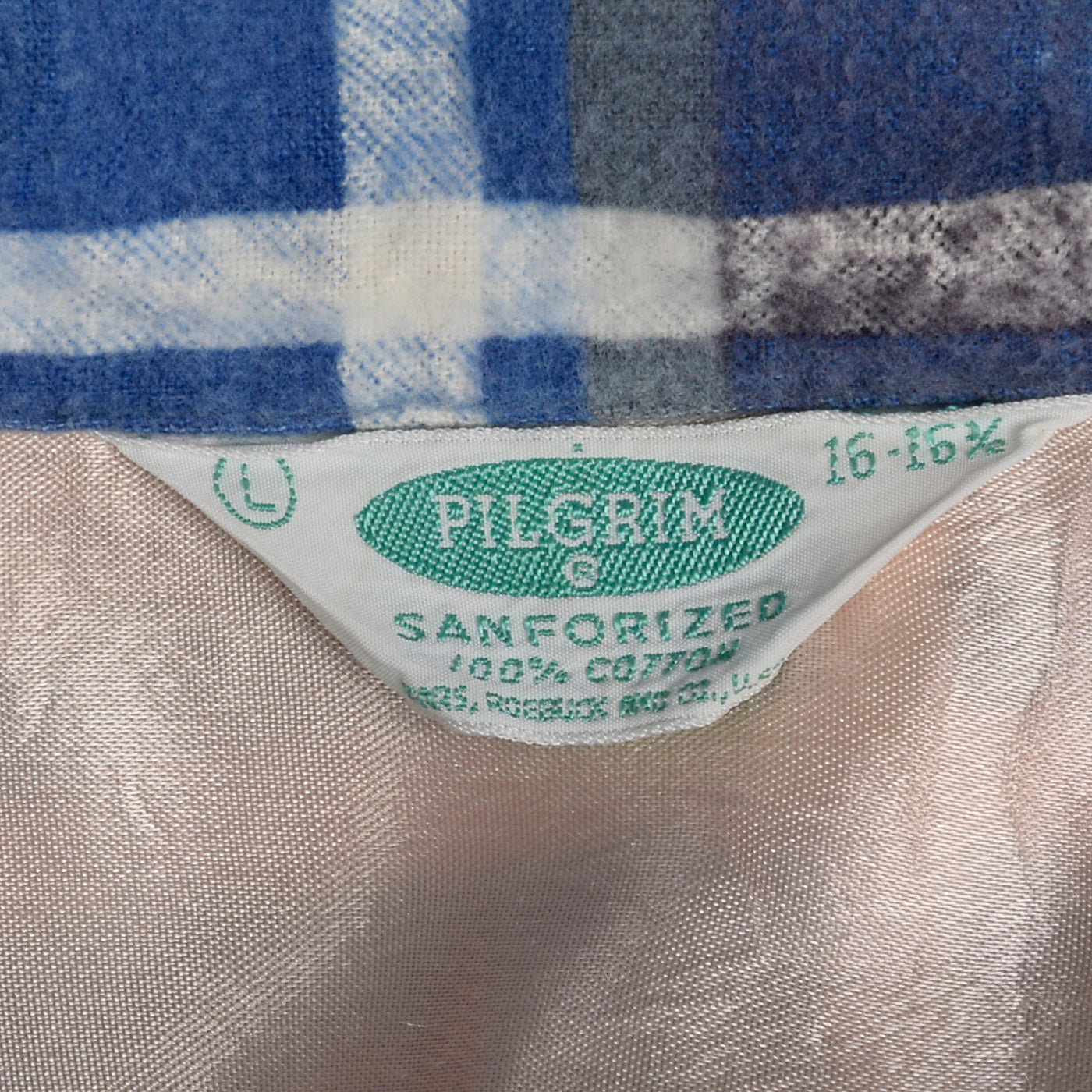 1950s Pilgrim Blue Plaid Flannel Shirt