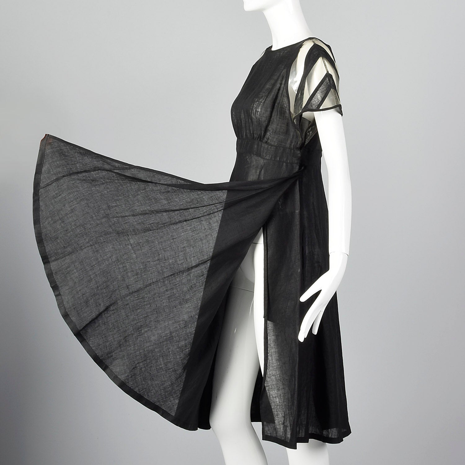 Fendi Linen Dress with Vinyl Sleeves & Split Skirt