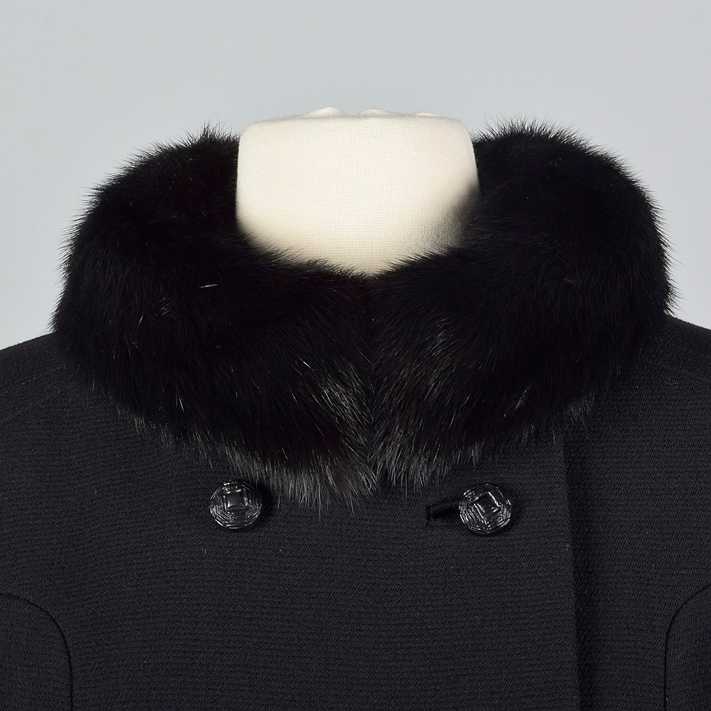 1960s Black Double Breasted Coat with Mink Collar