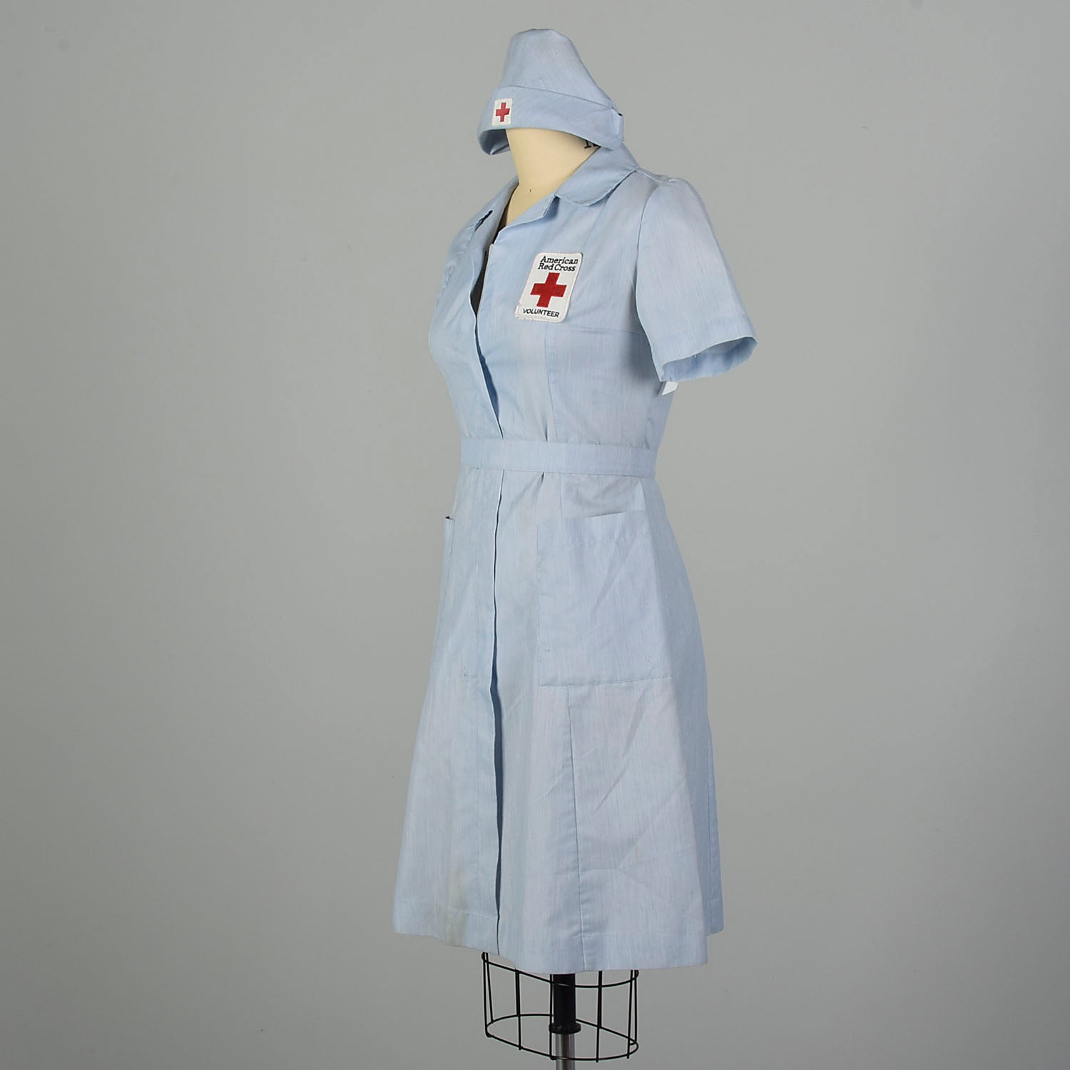 Medium 1980s Dress Red Cross Volunteer Uniform Military Short Sleeve