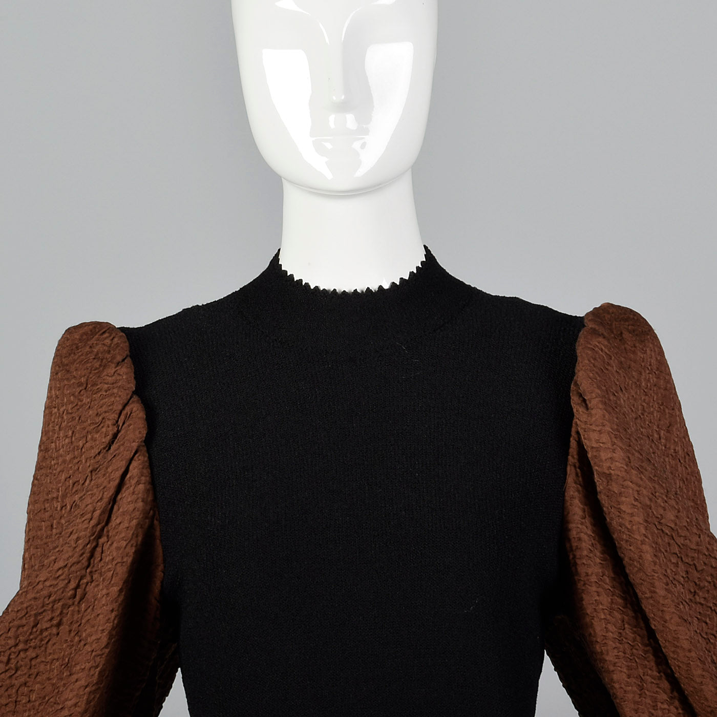 1980s Adolfo Black Knit Dress with Bishop Sleeves