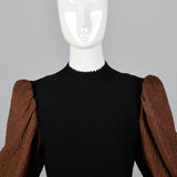 1980s Adolfo Black Knit Dress with Bishop Sleeves