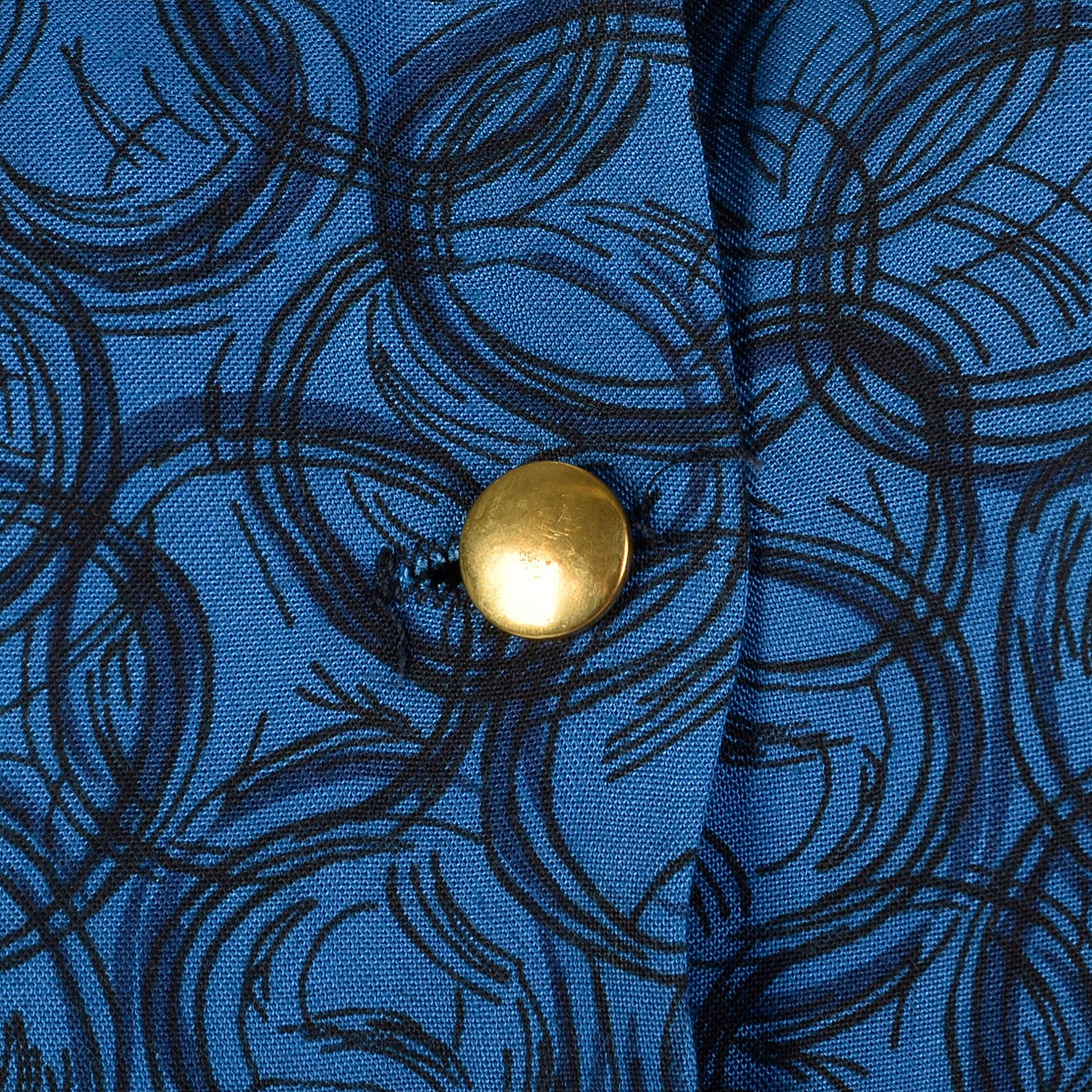 Large 1950s Blue Geometric Print Day Dress