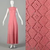 Medium 1970s Pink Maxi Dress Boho Sexy Sheer Bohemian Sleeveless Knit