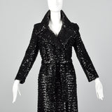 XS 1970s Black Sequin Trench Coat