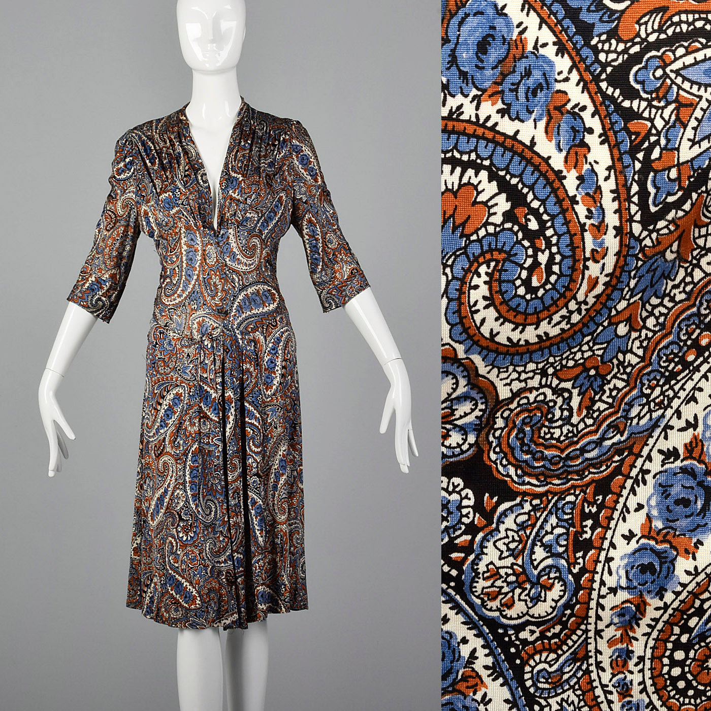 1940s Paisley Print Dress in Jersey Knit