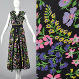 1970s Black Floral Maxi Dress