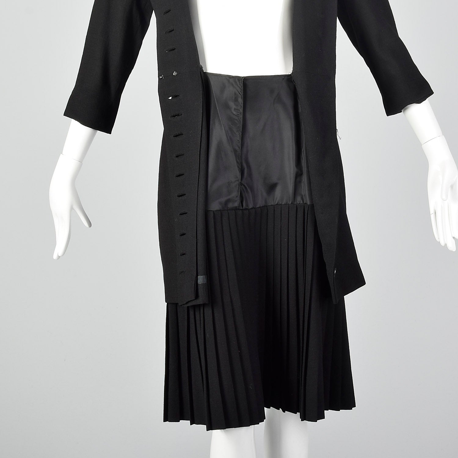 Small 1950s Black Dress with Pleated Underlay