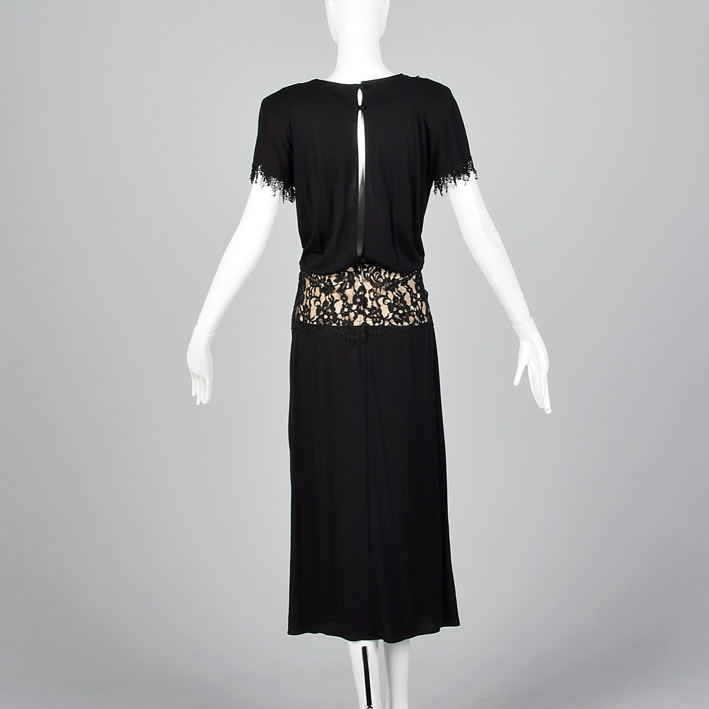 1980s Black Dress with Illusion Lace