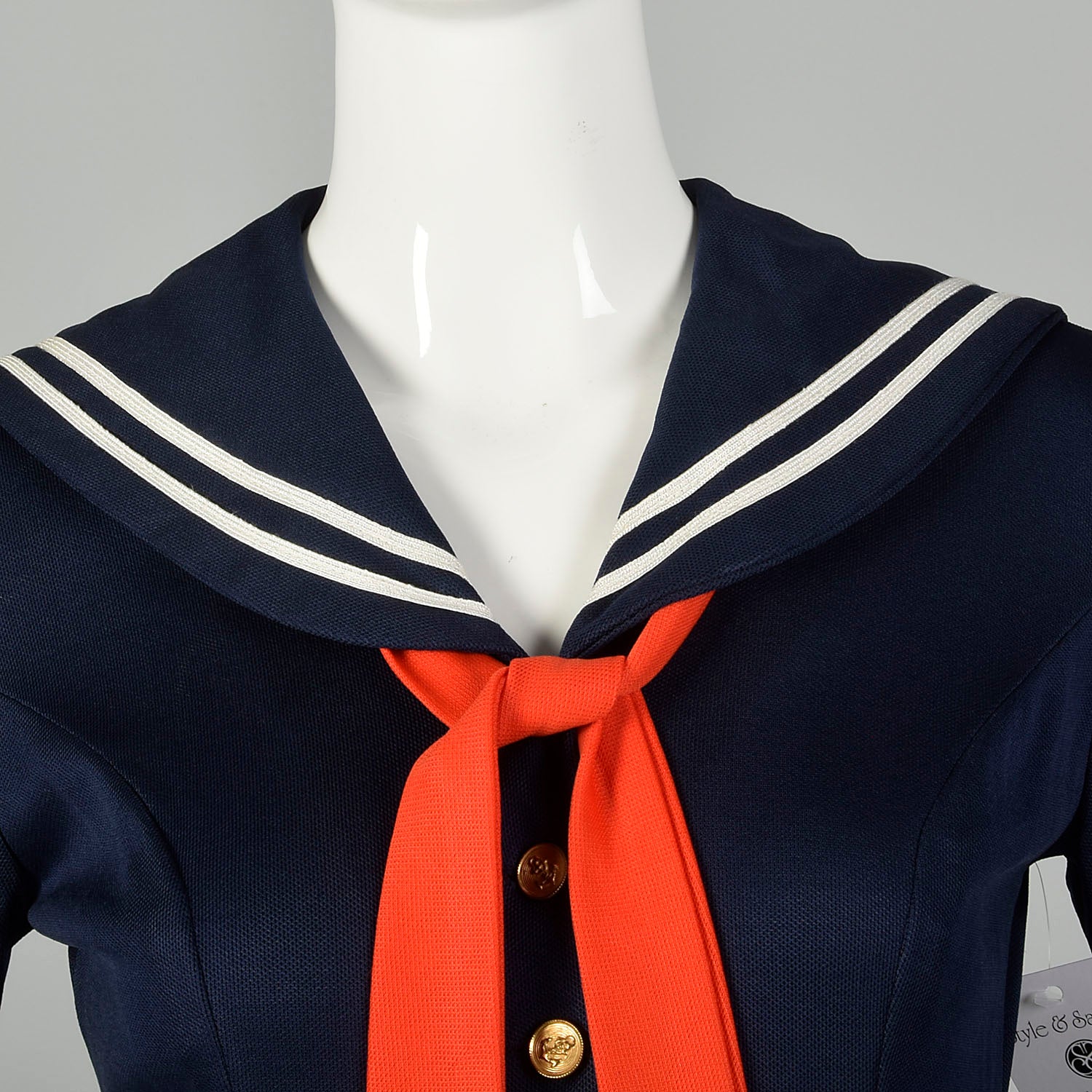 Small 1970s Sexy Sailor Dress Micro Mini Navy Blue Long Sleeves