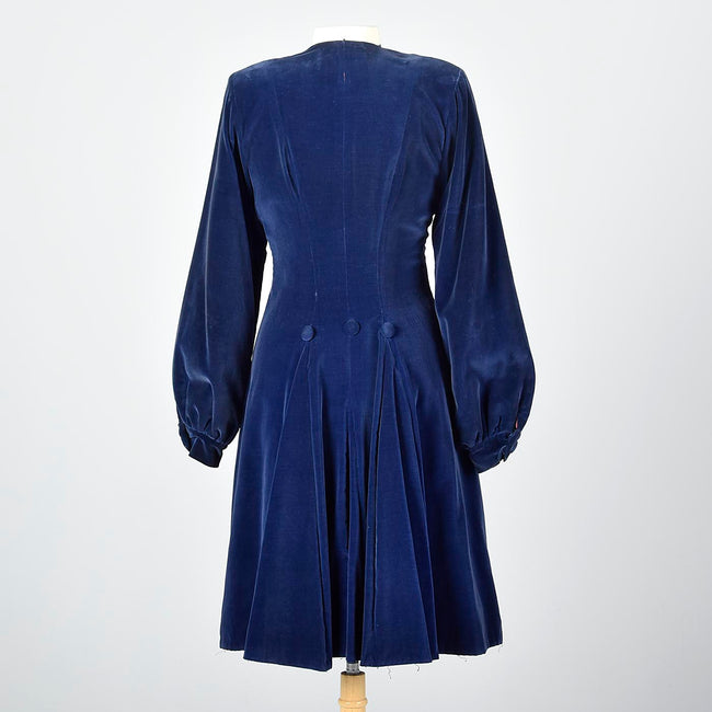 1940s Blue Velvet Princess Coat