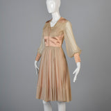 1950s Nude Silk Chiffon Dress with Bishop Sleeves