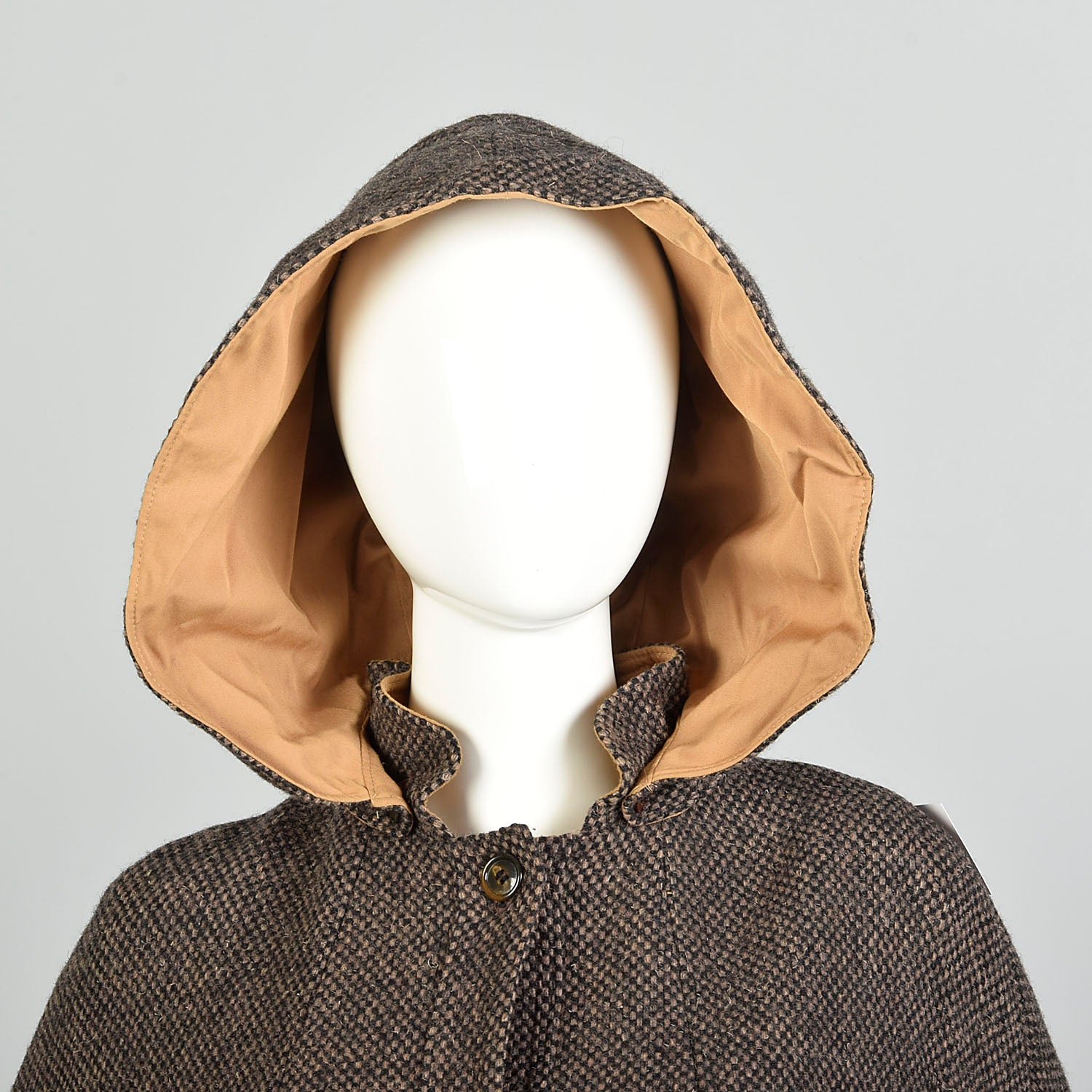 OSFM 1970s Cape Brown Hooded Tweed Wool Vintage Winter Outerwear