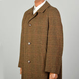 XL 1970s Jacket Brown Plaid Herringbone Wool Tweed Winter Car Coat