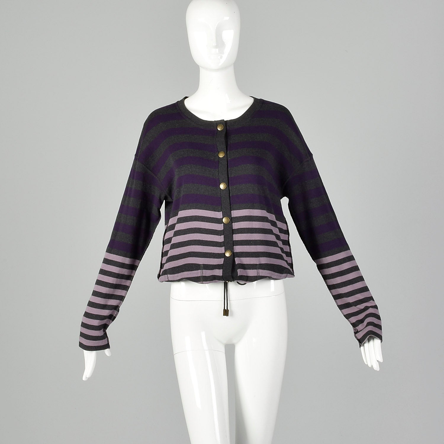 Small Sonia Rykiel 1990s Purple and Gray Striped Cardigan Sweater