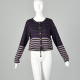 Small Sonia Rykiel 1990s Purple and Gray Striped Cardigan Sweater