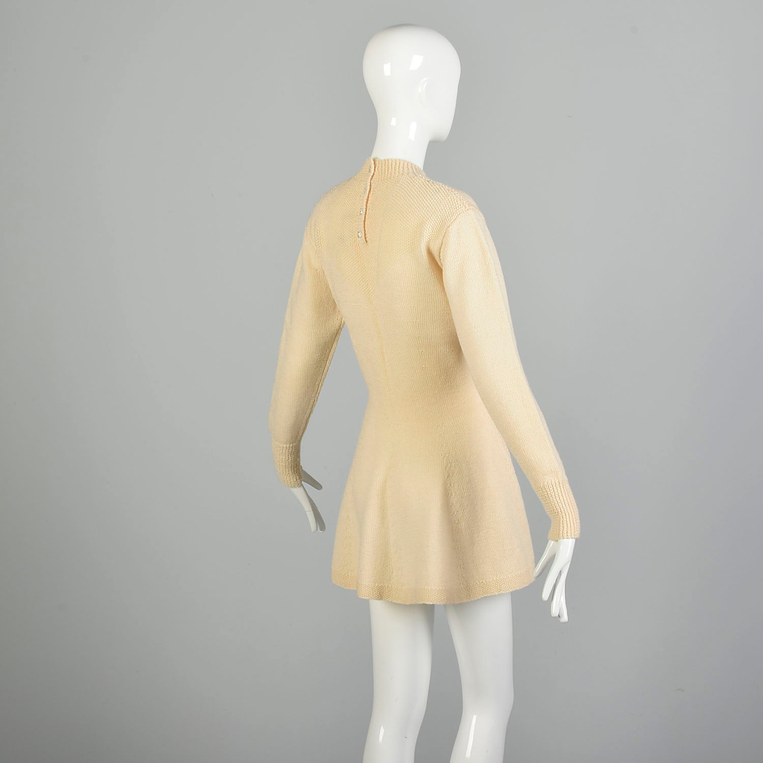 Large 1990s Creamy Wool Tunic Sweater Marion Foale Creamy Beige Knit Tunic Ice Skater Mini Dress