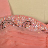 Small 1950s Pink Coral Prom Dress Bead Embellished Ruched Chiffon Bodice