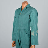 1940s Mens Green Herringbone Belted Workwear Coveralls