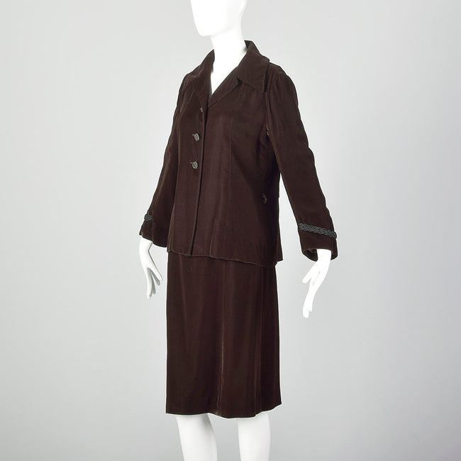 Medium Pierre Balmain 1970s Brown Velvet Skirt Suit