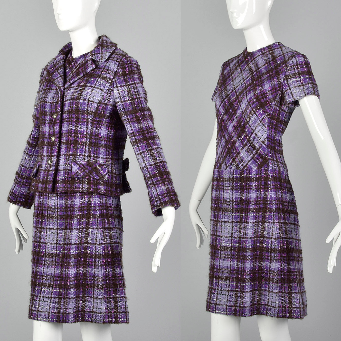 1960s Purple Tweed Dress Set