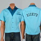 1960s Teal Blue Bowling Shirt with Chicago Sun Times Patch