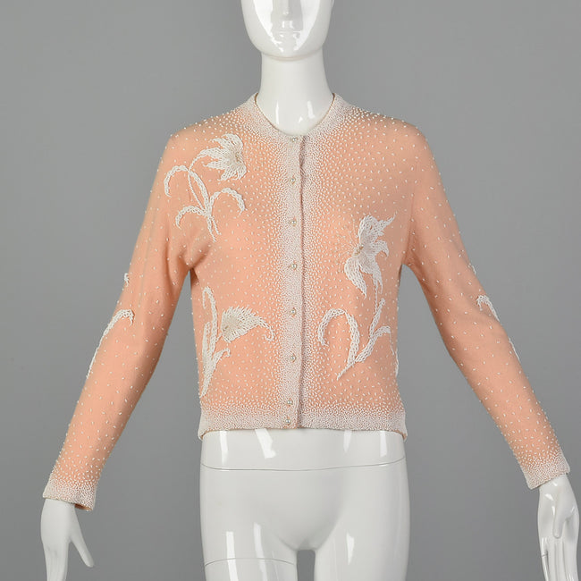 1960s Pink Beaded Cardigan