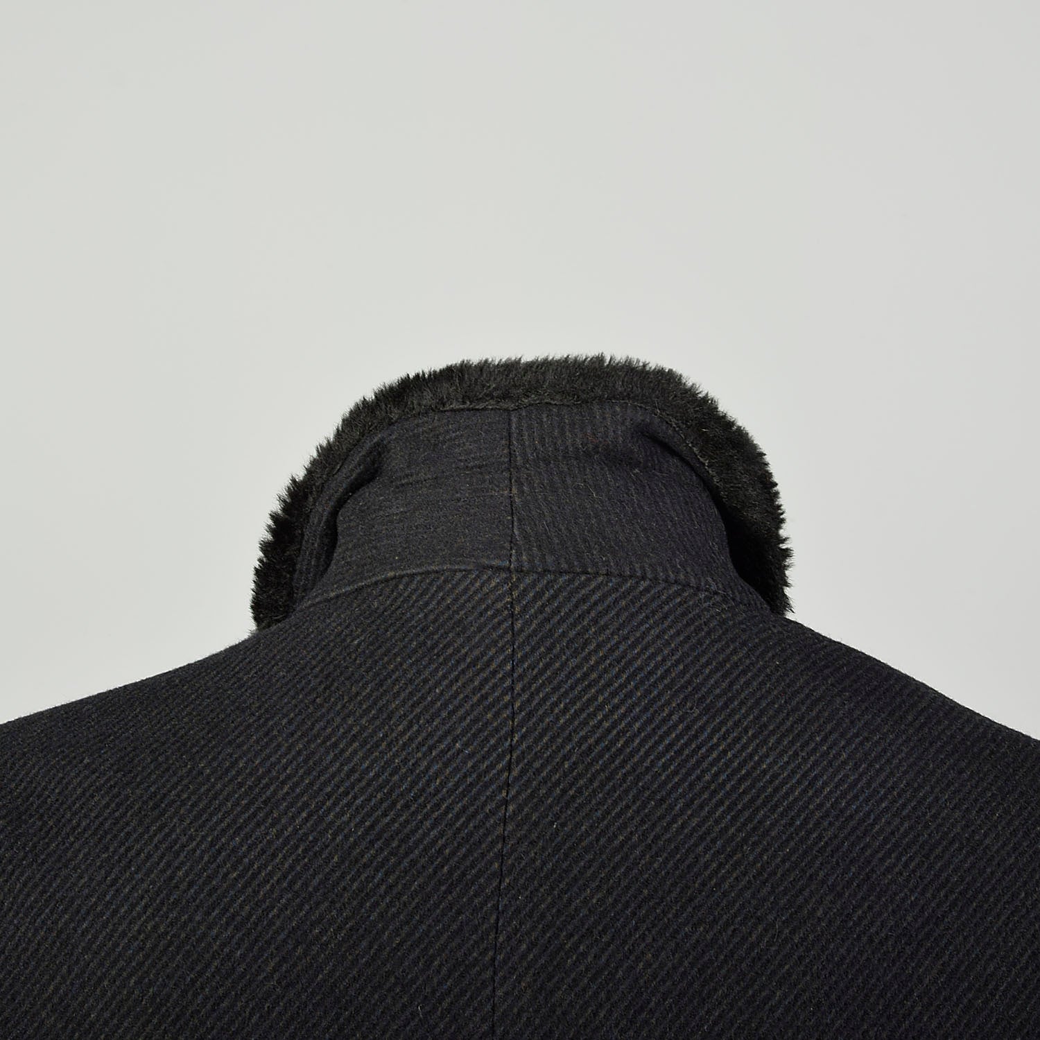 Large 1970s Coat Charcoal Black Faux Fur Double Breasted Winter