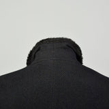 Large 1970s Coat Charcoal Black Faux Fur Double Breasted Winter