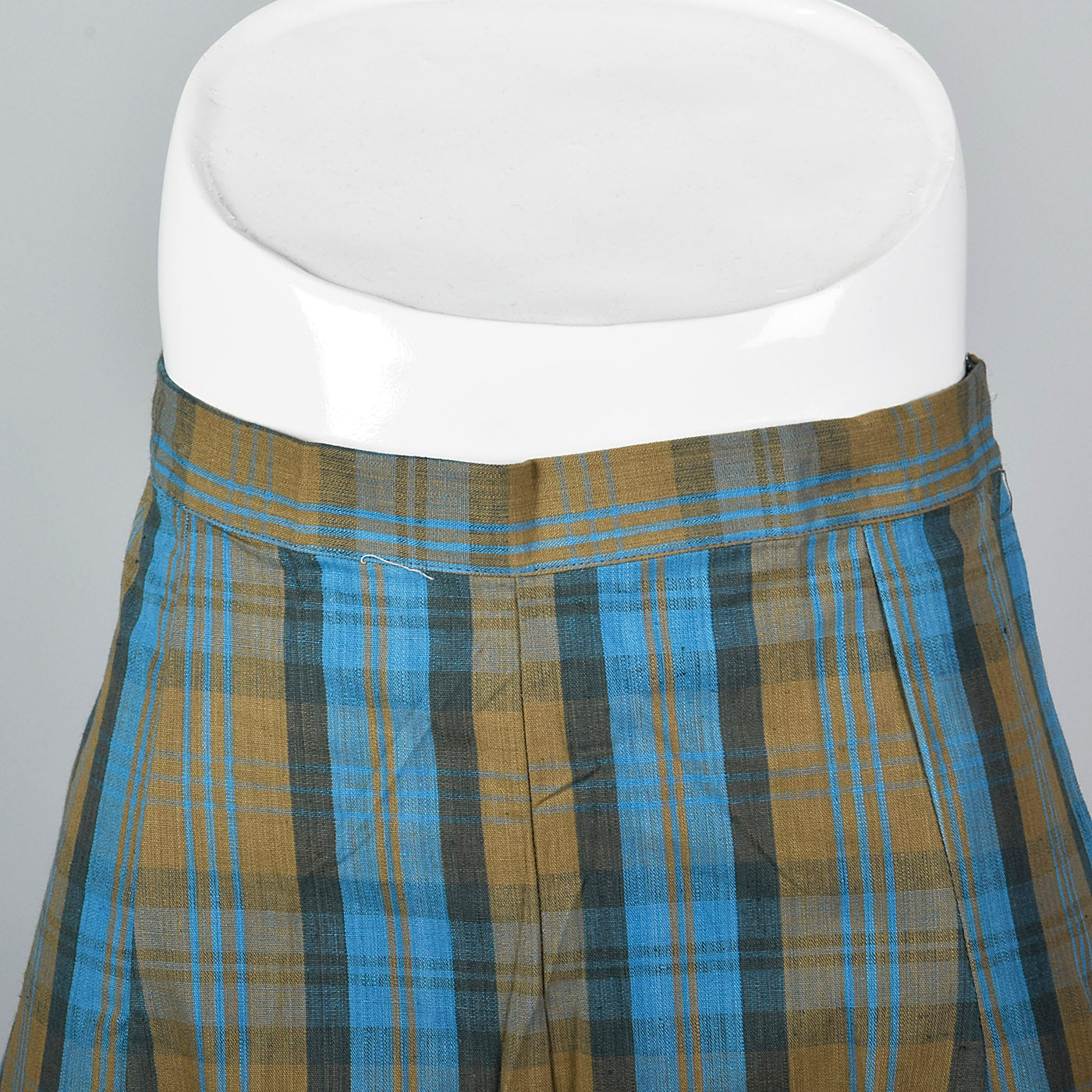 1950s Brown and Blue Plaid Shorts