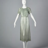 1930s Sheer Blue Silk Dress with Geometric Print