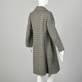 Small 1960s Coat Mod Gray Tweed Herringbone Double Breasted Winter Outerwear