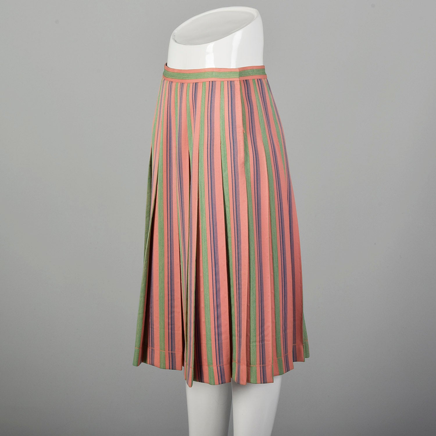 Small Valentino Boutique 1960s Pink Stripe Pleated Skirt