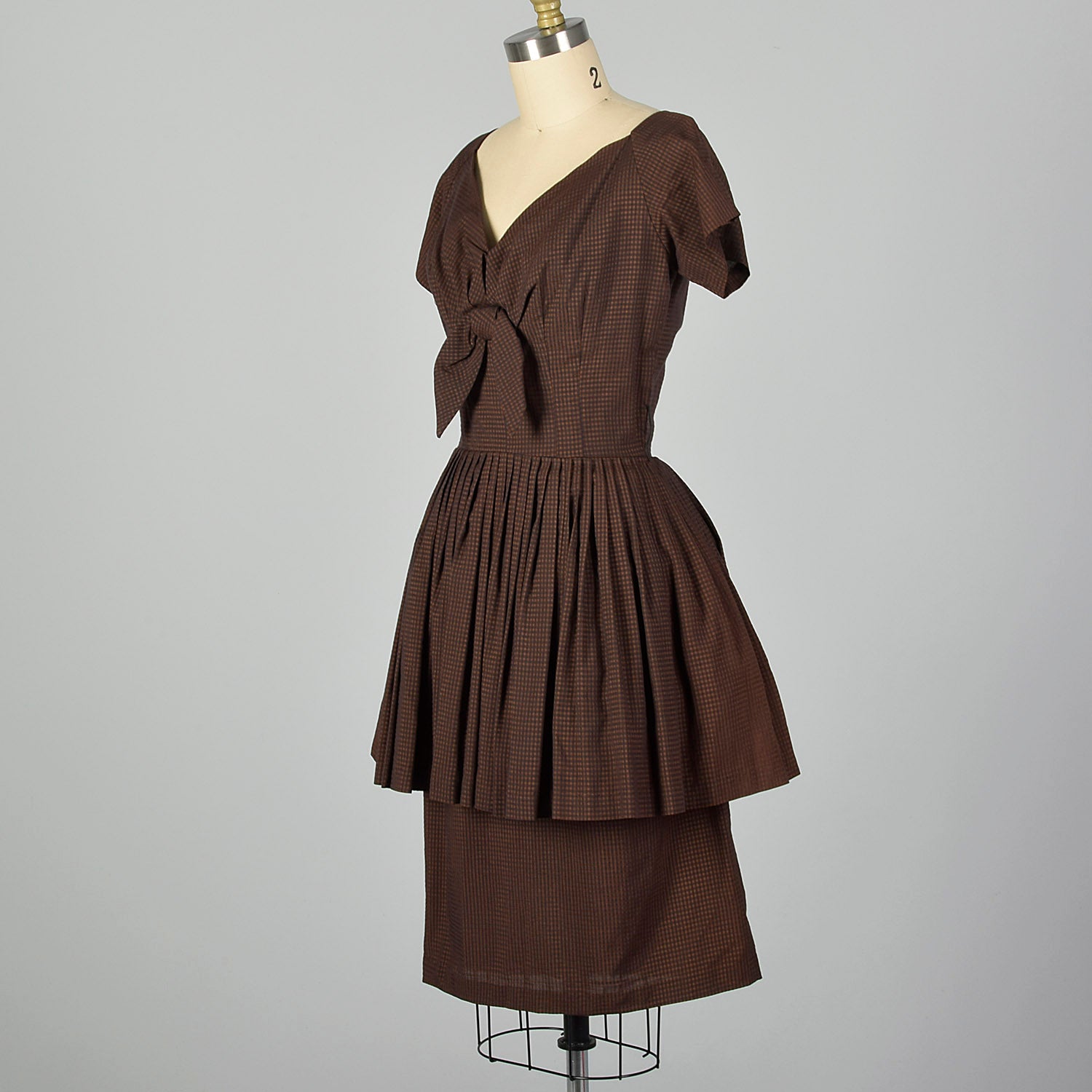 XS 1950s Brown and Black Gingham Dress