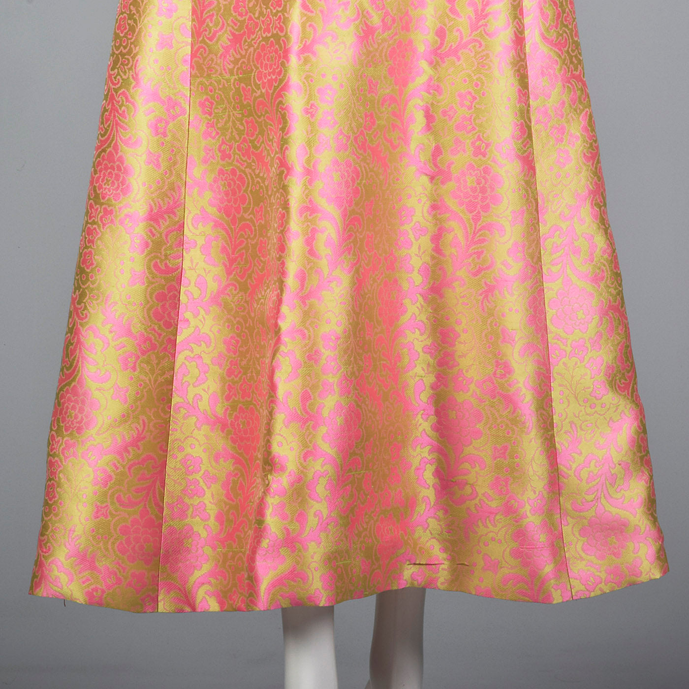 1960s Malcolm Starr Sleeveless Maxi Dress in Pink and Chartreuse Psychedelic Brocade