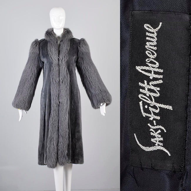 Saks Fifth Avenue Revillon Full Length Sheared Beaver Coat with Fox Fur Tuxedo