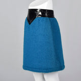 1960s Pierre Cardin Space Age Mod Blue Mohair and Black Vinyl Mini Skirt