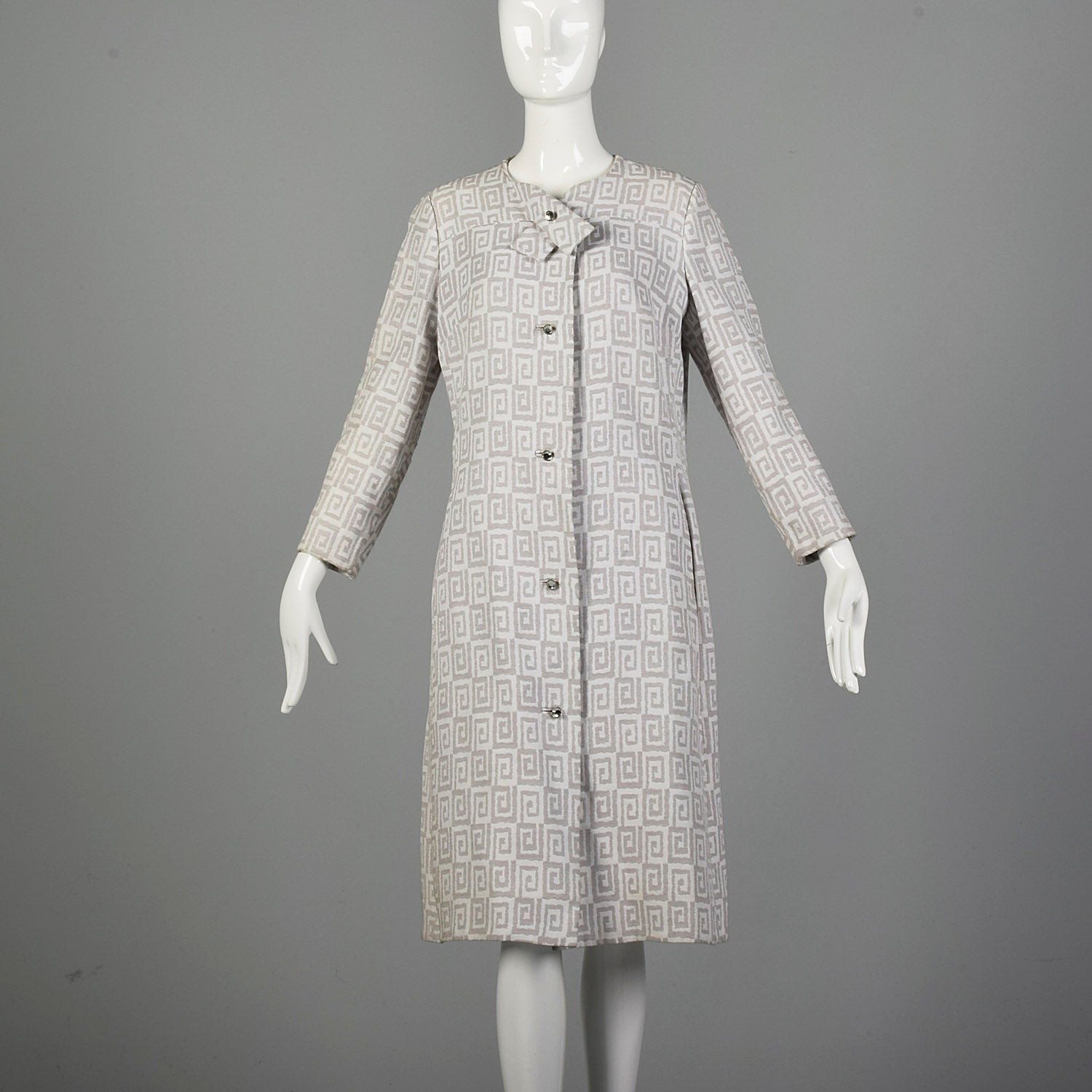 Medium 1960s Gray and White Greek Key Dress Coat