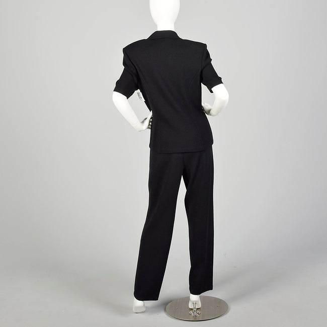 Large 1990s St. John Pant Suit Black Knit Jacket Ensemble