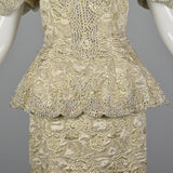 1980s Rose Taft Metallic Brocade Wedding Dress