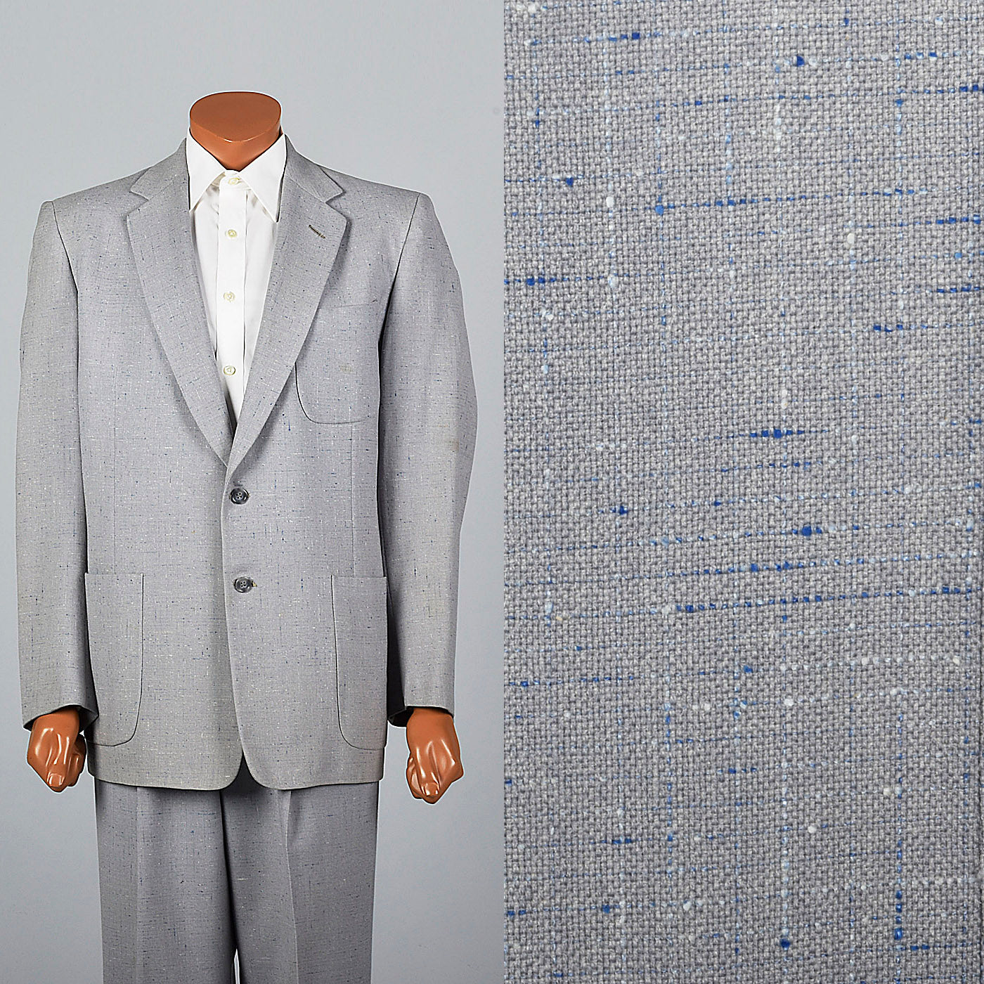 1950s Mens Two Piece Suit in Dove Gray with Blue & White Flecks