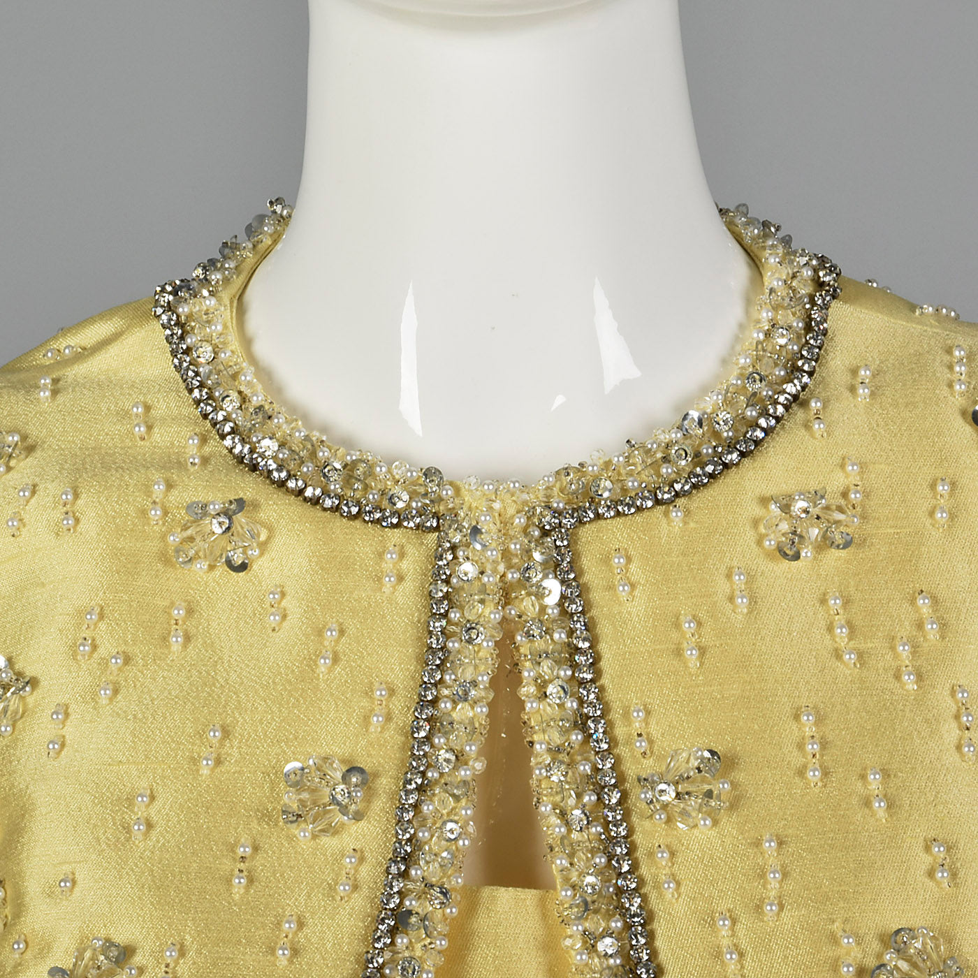 1970s Gino Charles Yellow Dress with Beading Detail