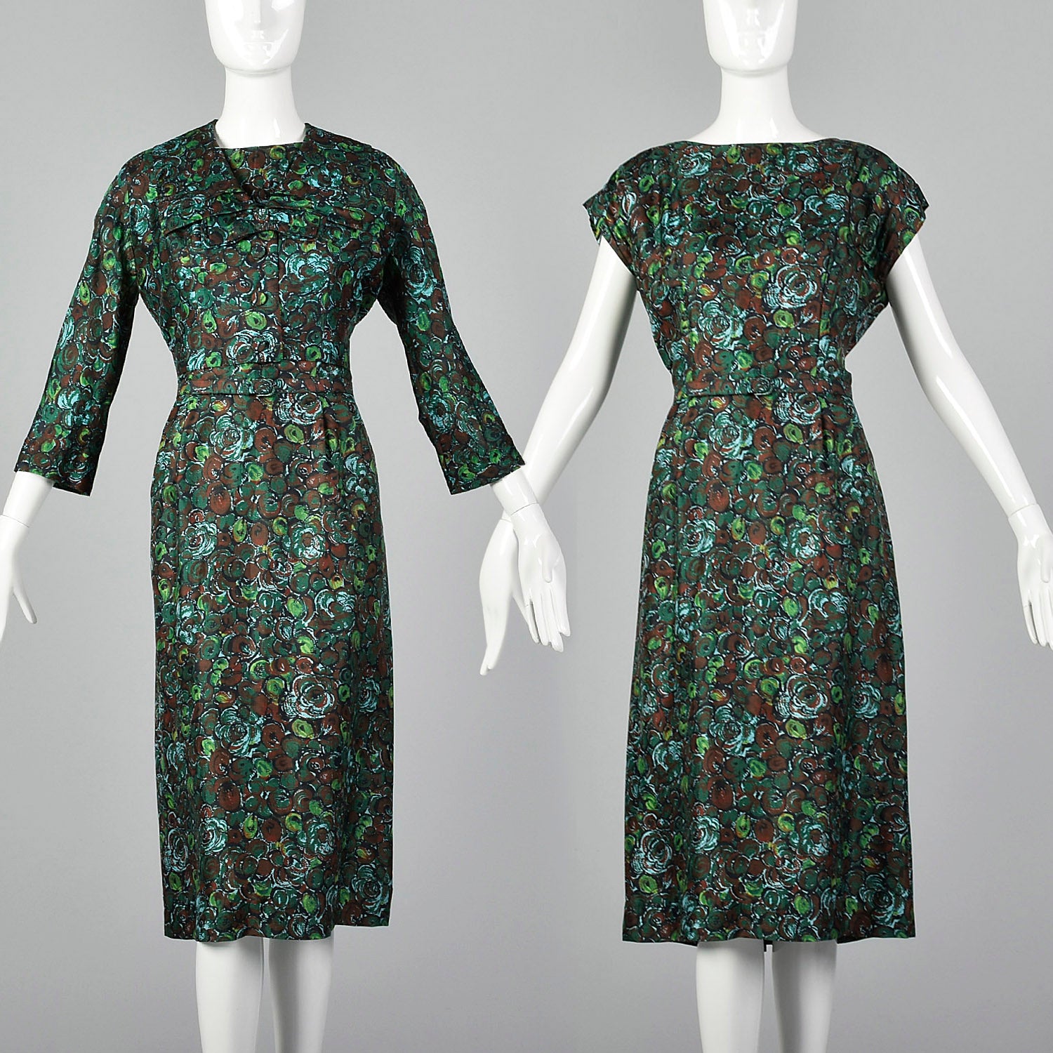 Large 1950s Silk Dress and Jacket Set