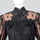 1970s Black Lace Overlay Dress with Sequin Bust