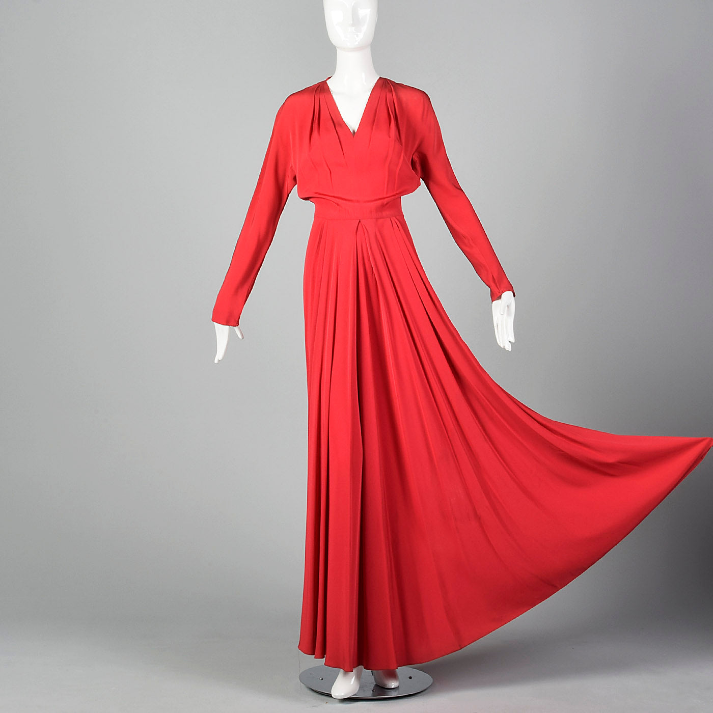 1940s Red Rayon Gown with Gorgeous Skirt